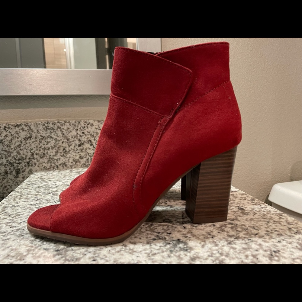 Red Suede Open Toe Booties